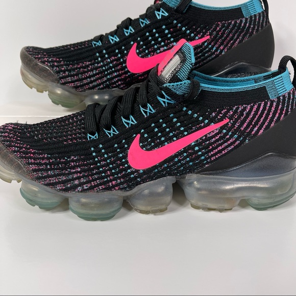 NIKE AIR VAPORMAX FLYKNIT 3 BLACK HYPER PINK BALTIC BLUE WOMENS RUNNING SHOES SI - Picture 7 of 10